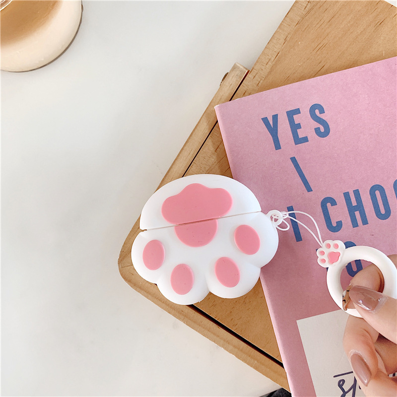Cute Design Cartoon Silicone Cover Skin for Airpod (1 / 2) Charging Case (White Cat Paw)